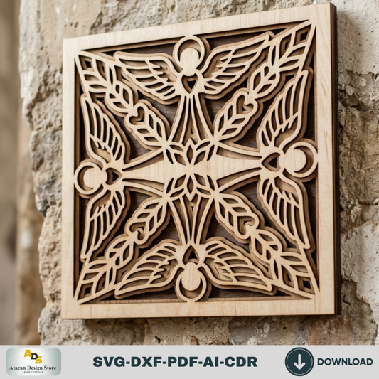 Religious Angel Mandala Laser Cutting File, Layered Plywood Wall Decor, Christian Gift Template 999