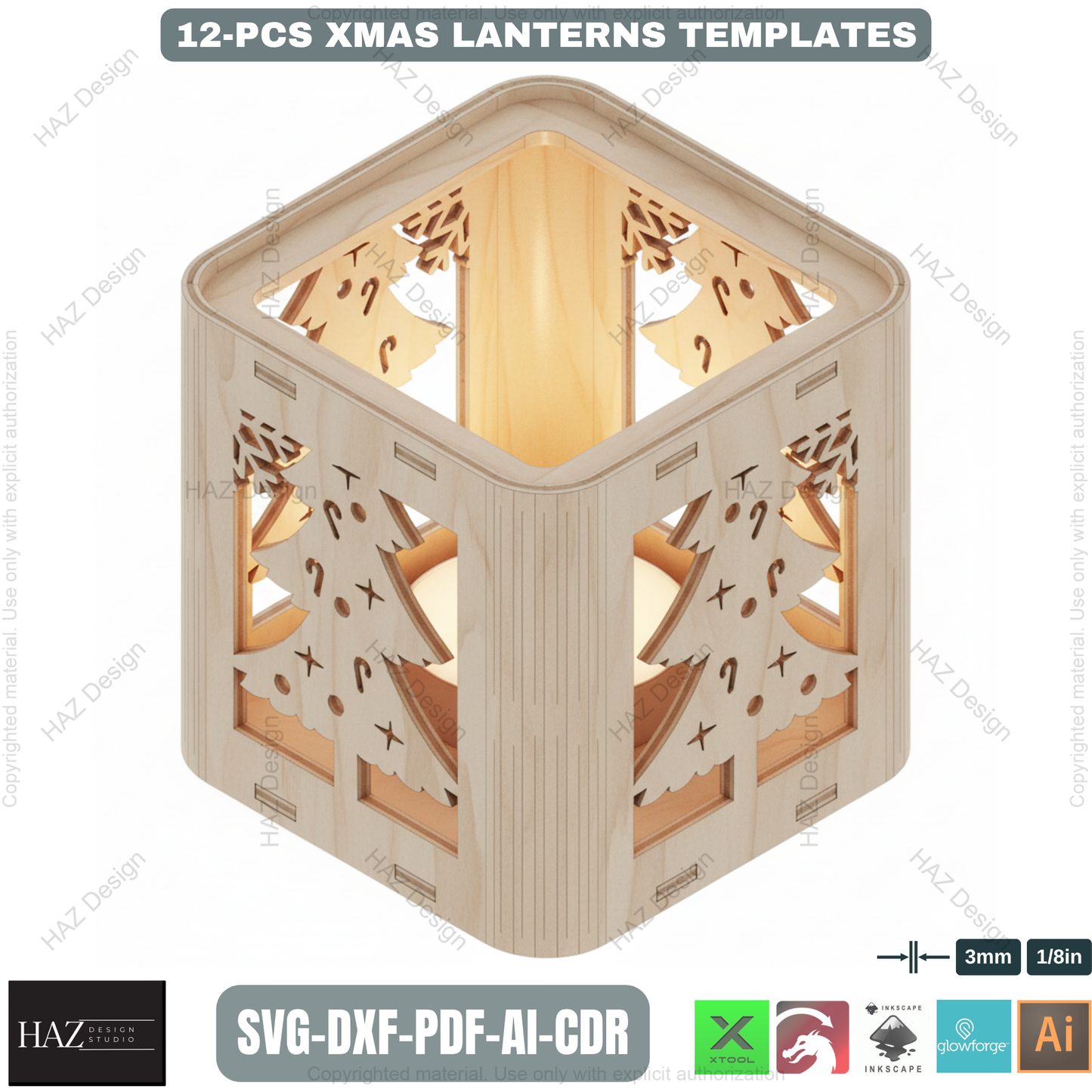 Christmas Lantern SVG Laser Cut Files | Xmas Tealight Holder Decor | DIY Wood Lamp Templates 484