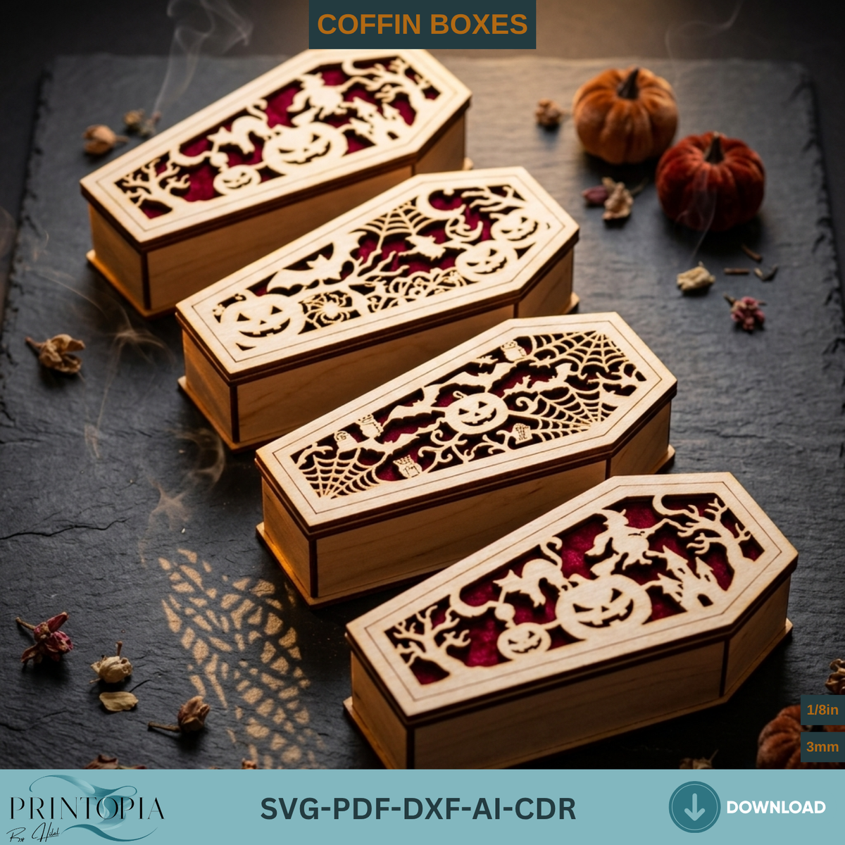 Halloween Coffin Box Laser Cut, Gothic Casket Keepsake Box Template, Wooden Spooky Gift Box