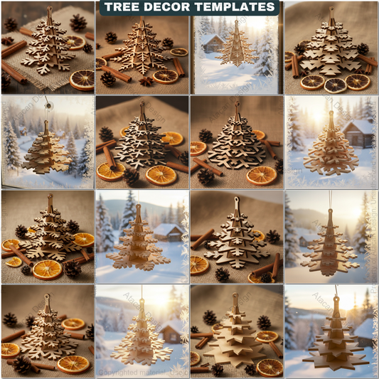 3D Christmas Tree Laser Cut File, Rustic Snowflake Holiday Decor, DIY Winter Tabletop Centerpiece for Glowforge & xTool 908