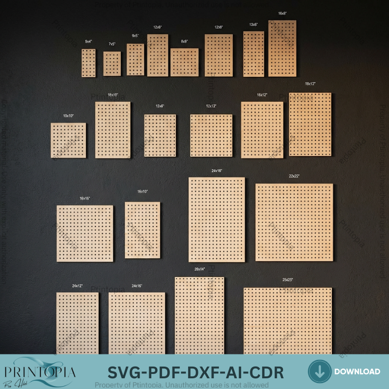 22 Sizes Pegboard Laser Cut Templates, Round Hole Wall Organizer Panel,Tool Display Board 336