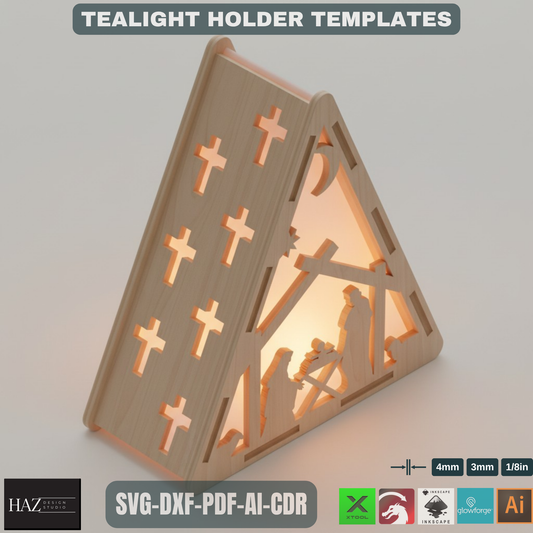 Spiritual Candle Holders / Laser-Cut Nativity Lanterns / Night Lamp for Sacred Decor 482