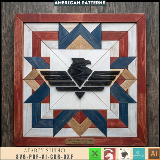Patriot Eagle Wood Barn Star Quilt Wall-Art American Flag Pattern Mosaic Plywood Block Sign