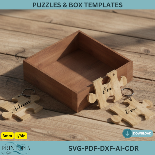 Personalized Couple Puzzle and Box Design for Laser Cutting and Crafting Projects 416
