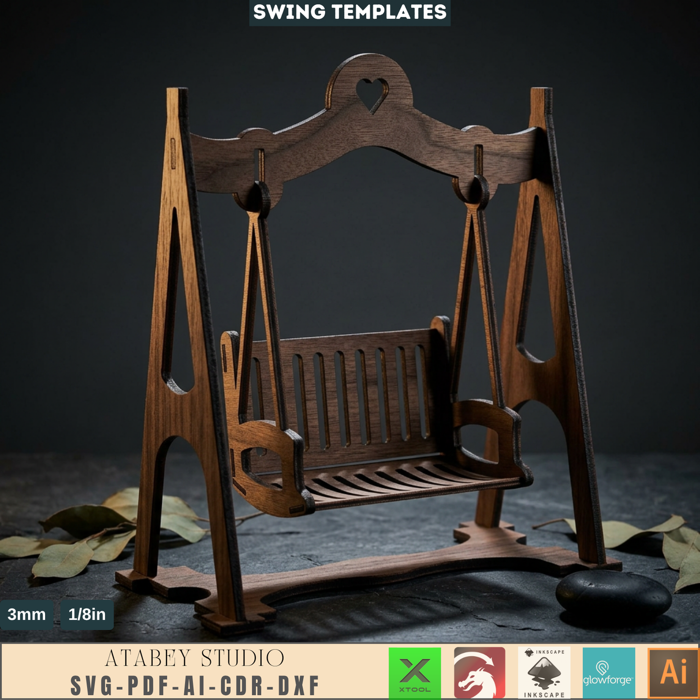 Laser Cut Mini Wooden Swing Template, Dollhouse Furniture Plan, Plywood Toy Cutting Pattern