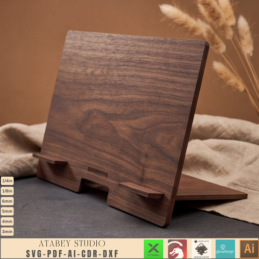 Laser Cut Tablet Stand Template, Plywood iPad Holder, Minimalist Wood Desk Display, Cookbook Stand 1031