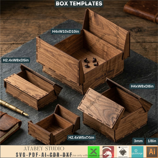 Wooden Storage Box Laser Cut Templates, Hinged Lid Keepsake Pattern 994