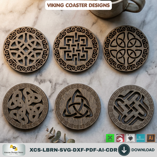 Viking Celtic Knot Coaster Laser Cut Template Set of 6 Designs
