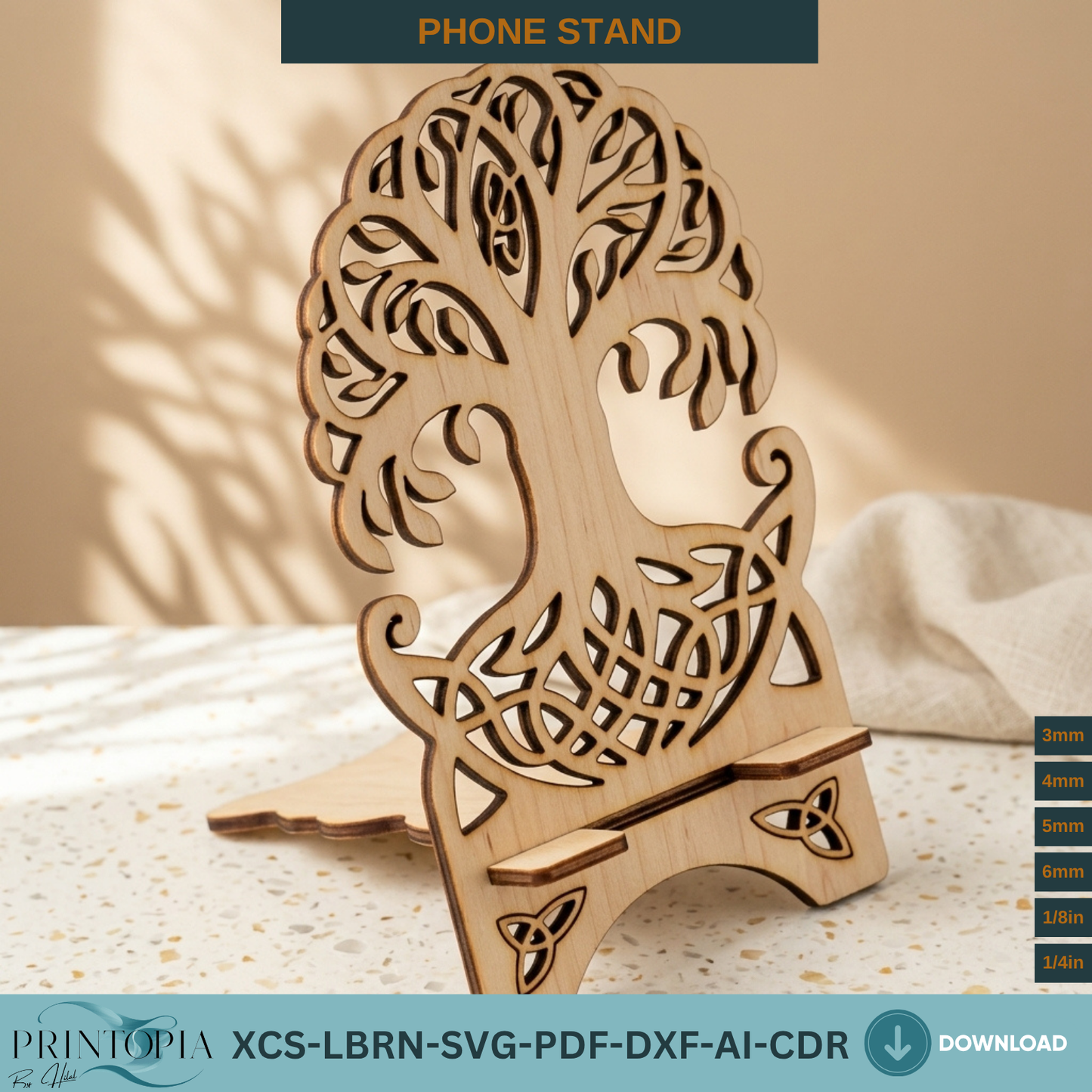Celtic Tree of Life Wooden Phone Stand Laser Cut File SVG DXF Template