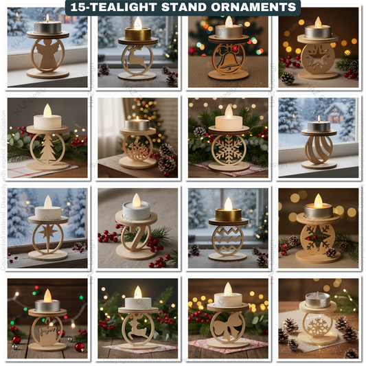 Standing Snowflake Tealight Holders, 3D Wood Laser Cut Ornament Template, DIY Christmas Candle Holder SVG Files