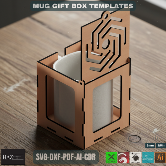 003 Wooden Coffee Mug Gift Box / Mug Holder Laser cut Box / SVG DXF CDR Ai files 003