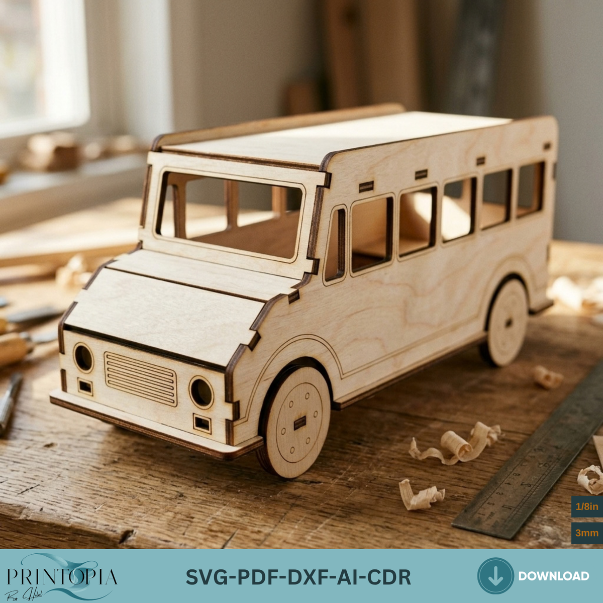 Toy Bus Laser Cut File Wooden School Bus 3D Puzzle SVG DXF Template