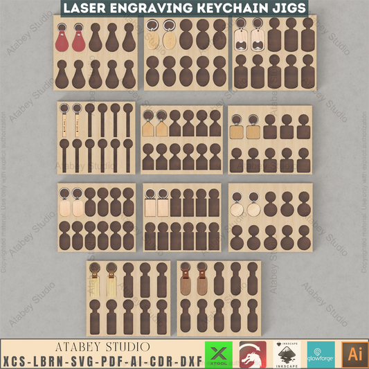 Laser Keychain Jig Templates Bundle | Precision Alignment Wood Jig | Xtool Glowforge Lightburn Compatible 944