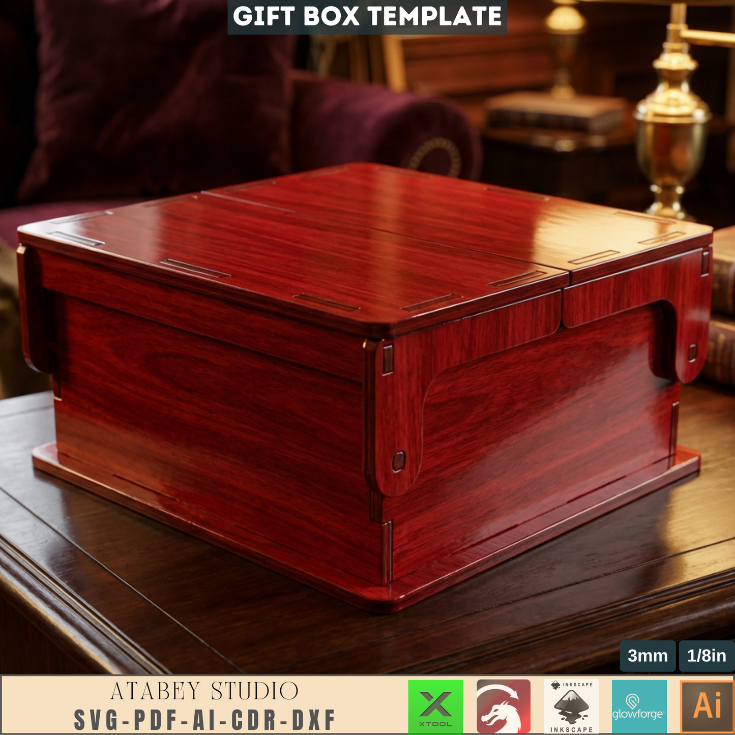 Laser Cut Wooden Gift Box Template with Sliding Lid | Luxury Plywood Jewelry Box Design for Laser Cutting Projects 985
