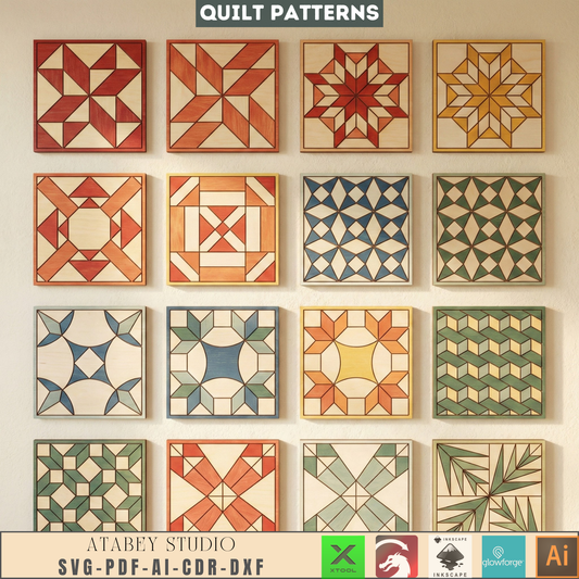 Barn Quilt Laser Cut Wood Wall Art Geometric Block Patterns Rustic Farmhouse Decor 989