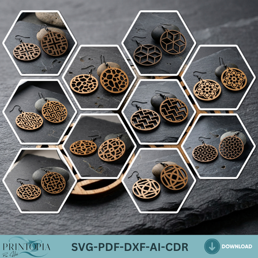10 Wooden Earring Laser Cut Files SVG Bundle Geometric Jewelry Templates DIY Wood Earring