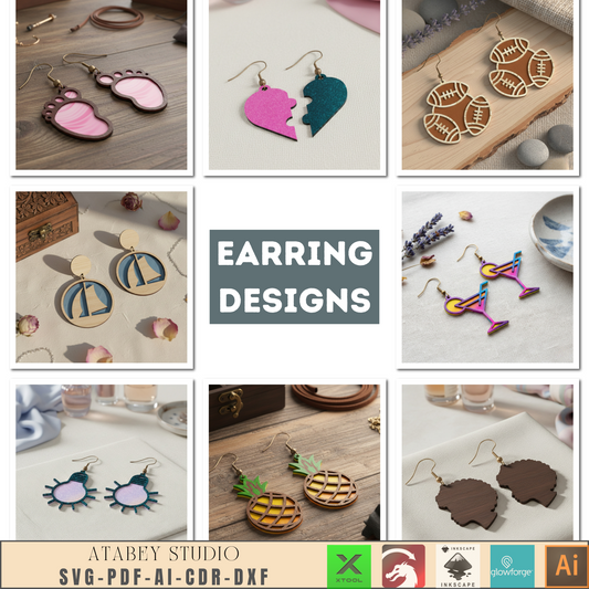 Laser Cut Wooden Earrings / Jewelry Set / Creative Earring Designs for Laser Cutting 953