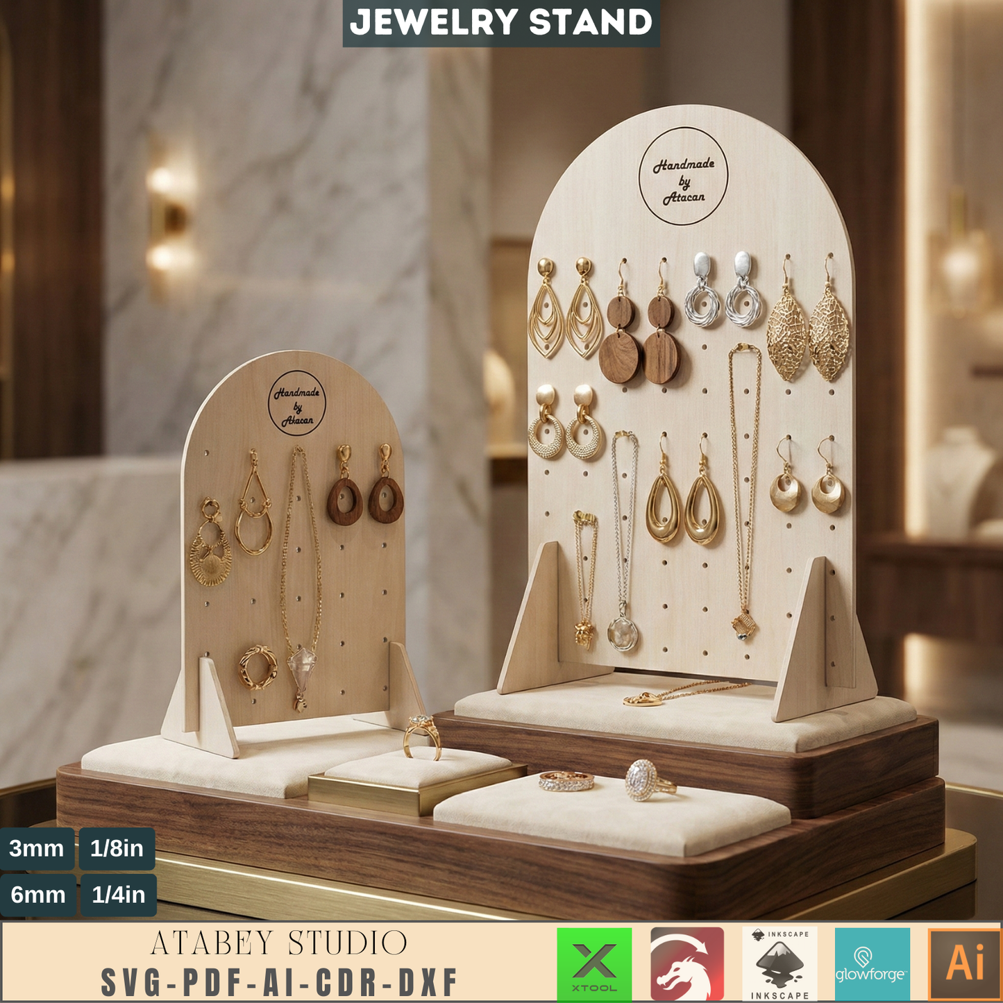 Wooden Earring Display Stand, Arch Jewelry Holder Template, Custom Stud Earring Organizer Rack for Craft Shows 680