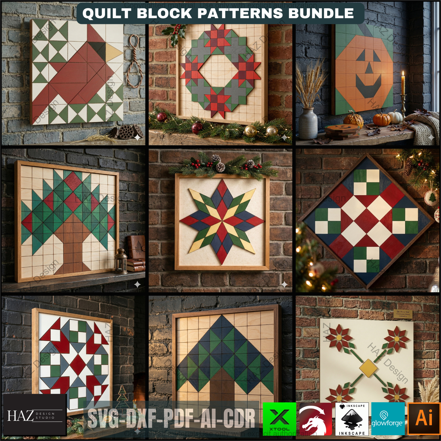 Cardinal, wreath, pumpkin, tree, flower, barn quilts patterns pdf / Svg vector 527