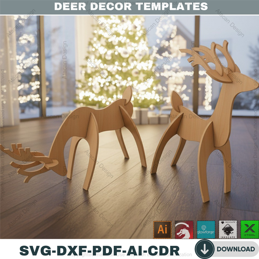 Christmas Deer Laser SVG Cutting Template / Wooden Reindeer DXF Cnc files / Glowforge Digital Download 126