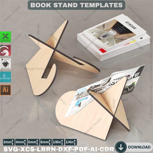 Cookbook Stand, Book Stand Display Laser cut files, SVG-DXF-CDR vector plans, glowforge file 112