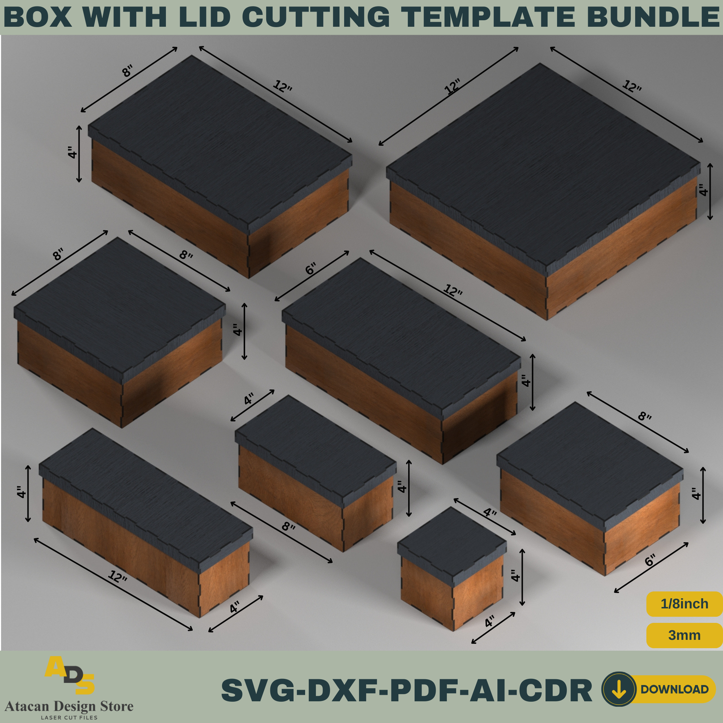 Box with Lid Template Bundle – Perfect for Laser Cutting, Create Multiple Box Sizes for Storage & Gift Packaging 761