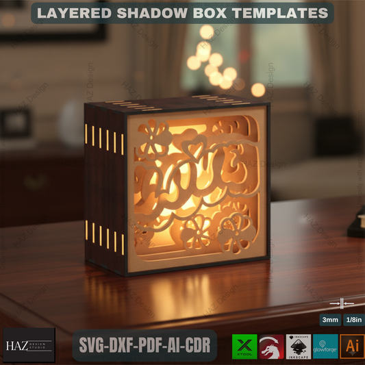 Wooden Night Lamp - Multilayer Shadowbox Laser Cut Lampshade, Table Lamp, Digital Downloads ADS371