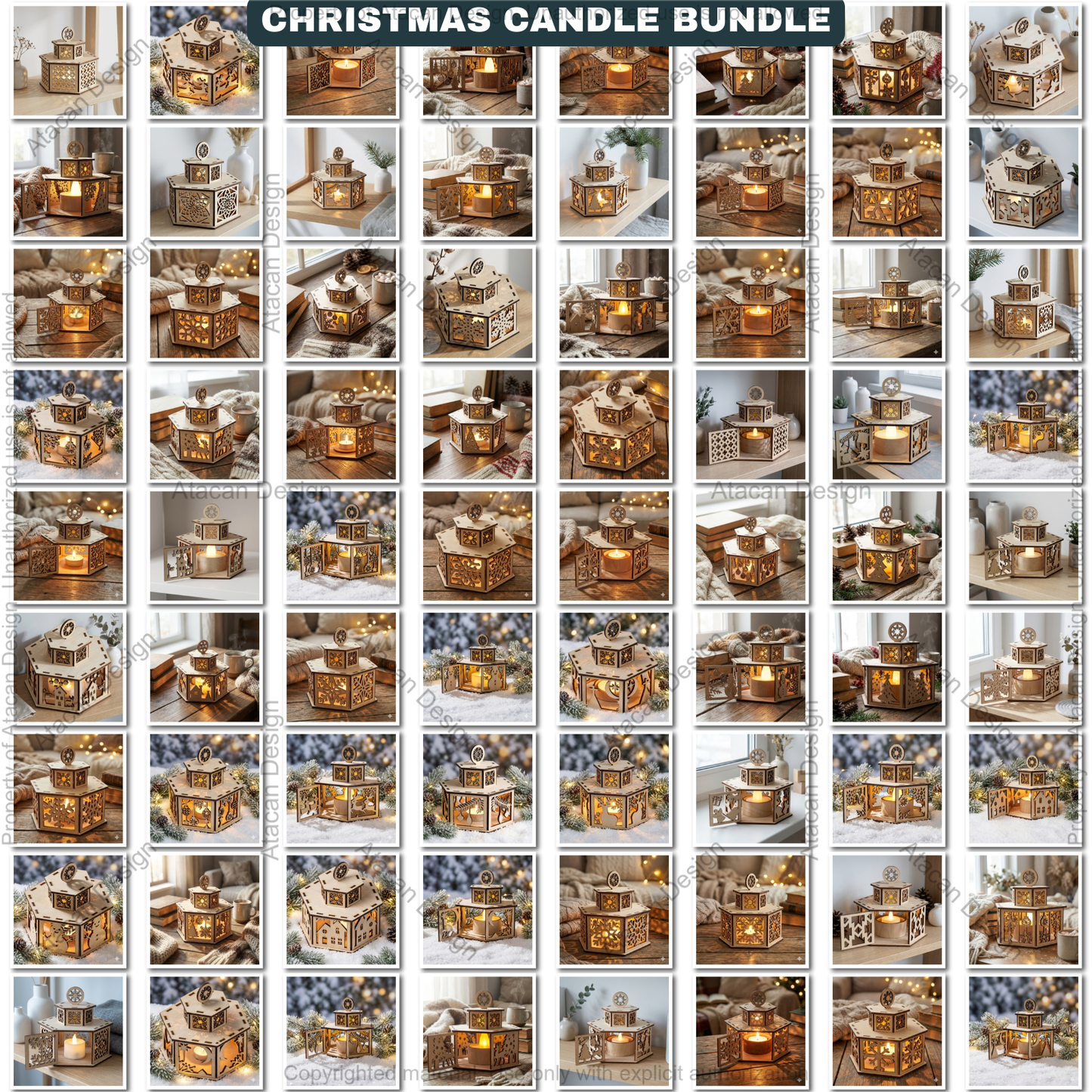 Christmas Candle Holder Bundle / Tealight Stands With Lid / Lantern Tabletop Decor / Holiday Ornaments 923