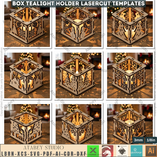 Christmas Tealight Lantern Box Laser Cut Templates,Holiday Candle Holder, Tabletop Decor SVG Files 972