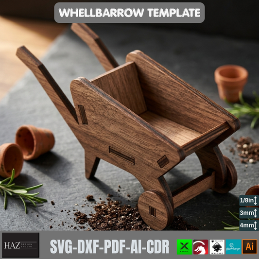Wheelbarrow Planter Laser Cut File SVG DXF Garden Cart Miniature Wood Decor