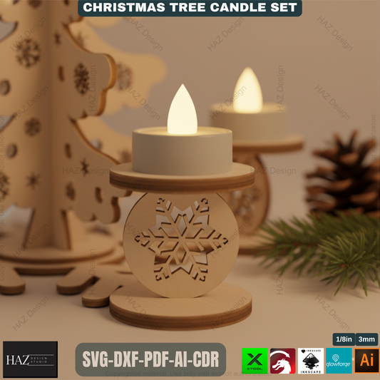3D Christmas Tree Candle Holder Template, Festive Laser Cut Tea Light Stand, Holiday Advent Wreath Decor 495