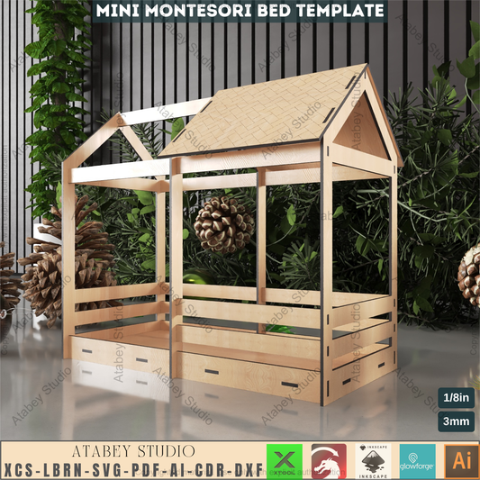 Montessori Doll Bed Laser Cut File, Miniature House Bed Plan for Glowforge, DIY Plywood Toddler Bed Craft