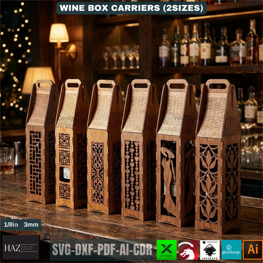 Laser Cut Wine Box Templates Wooden Bottle Carrier Gift Crate Patterns Wedding Wine Holder Laser Ready Cut Files 514