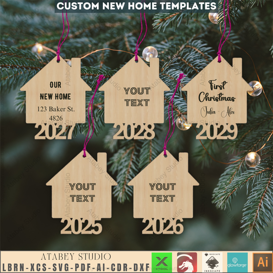 Personalized First Home Ornament SVG, Housewarming Keepsake Laser File, Realtor Gift for Clients, New House Template 2025-2029