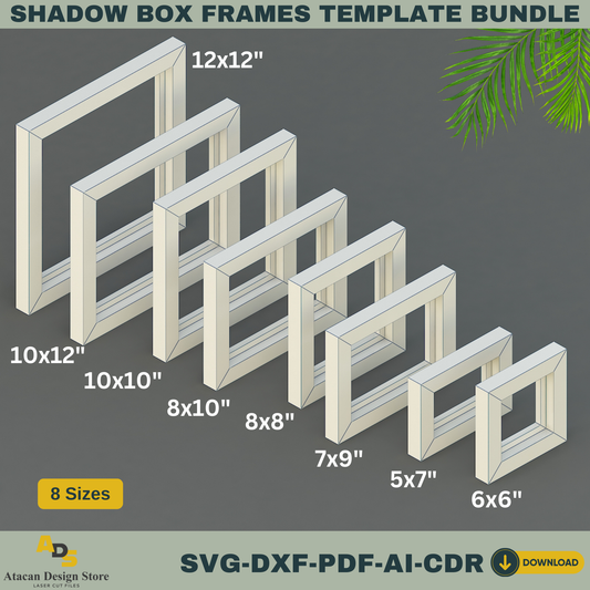 3D Shadow Box Frame Templates | 8 Size SVG Bundle for Cricut, pdf, DXF, ai, and CDR Designs 765