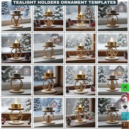 Snowflake Tealight Holder Set, Wooden Laser Cut Decor, Winter Candle Templates, Standing Tea Light Holders 907