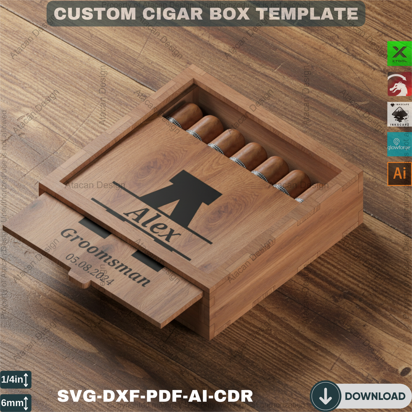 Personalized Cigar Box Laser Cutting File | Perfect for Groomsmen Gifts & Special Occasions 748