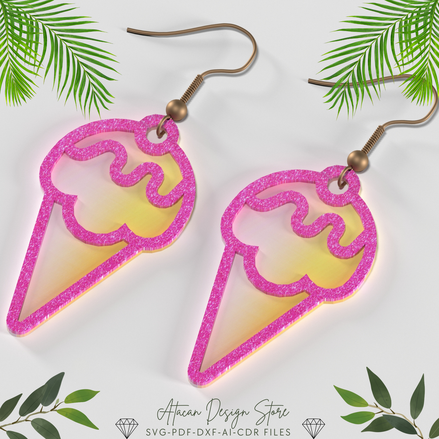 Summer-Themed Earring Collection - Beach Scene, Heartbeat, Palm Tree, Ice Cream, Wine Glass Designs - Palm Tree,Leaf, Surf Wave and more 663