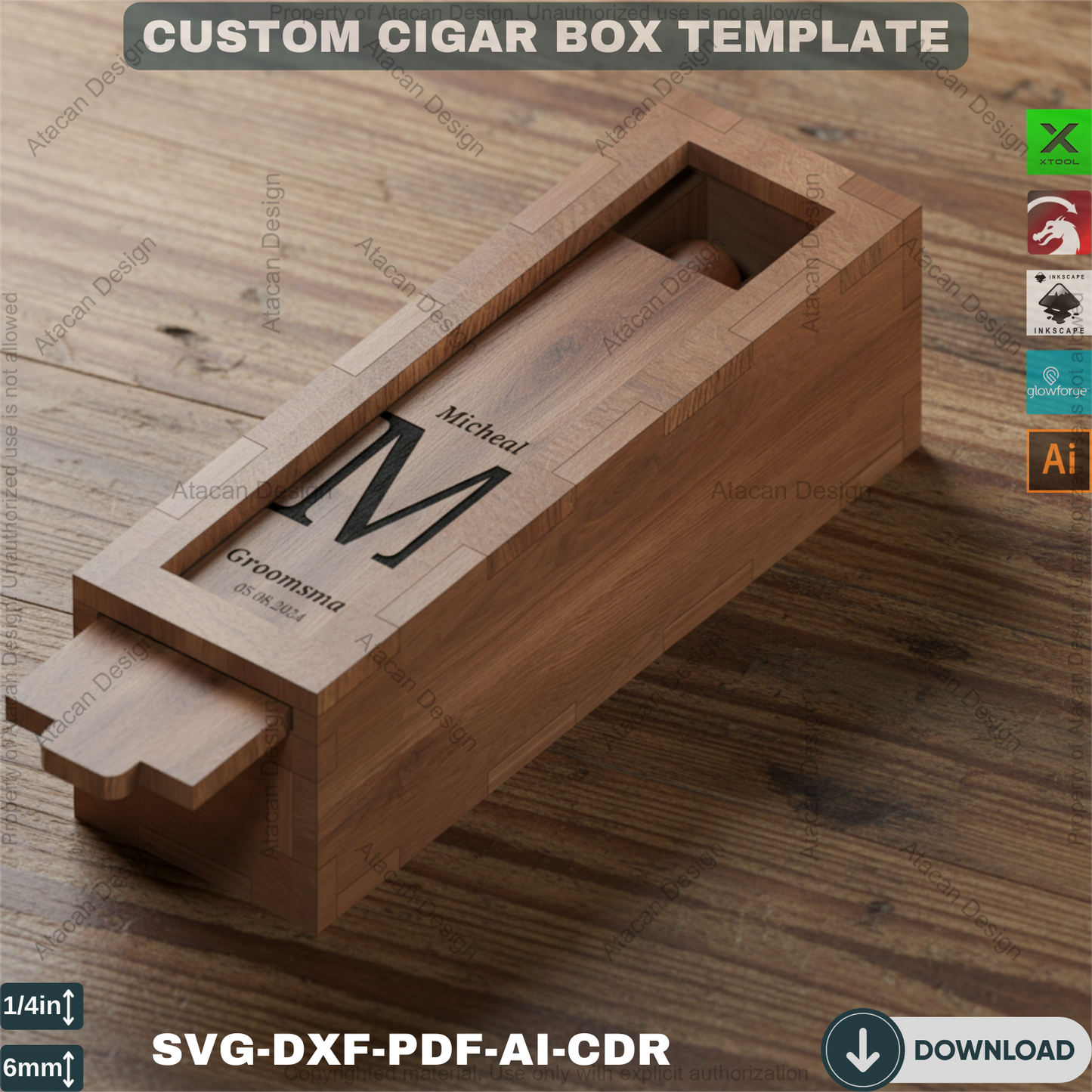 Personalized Cigar Box Laser Cutting File | Perfect for Groomsmen Gifts & Special Occasions 748