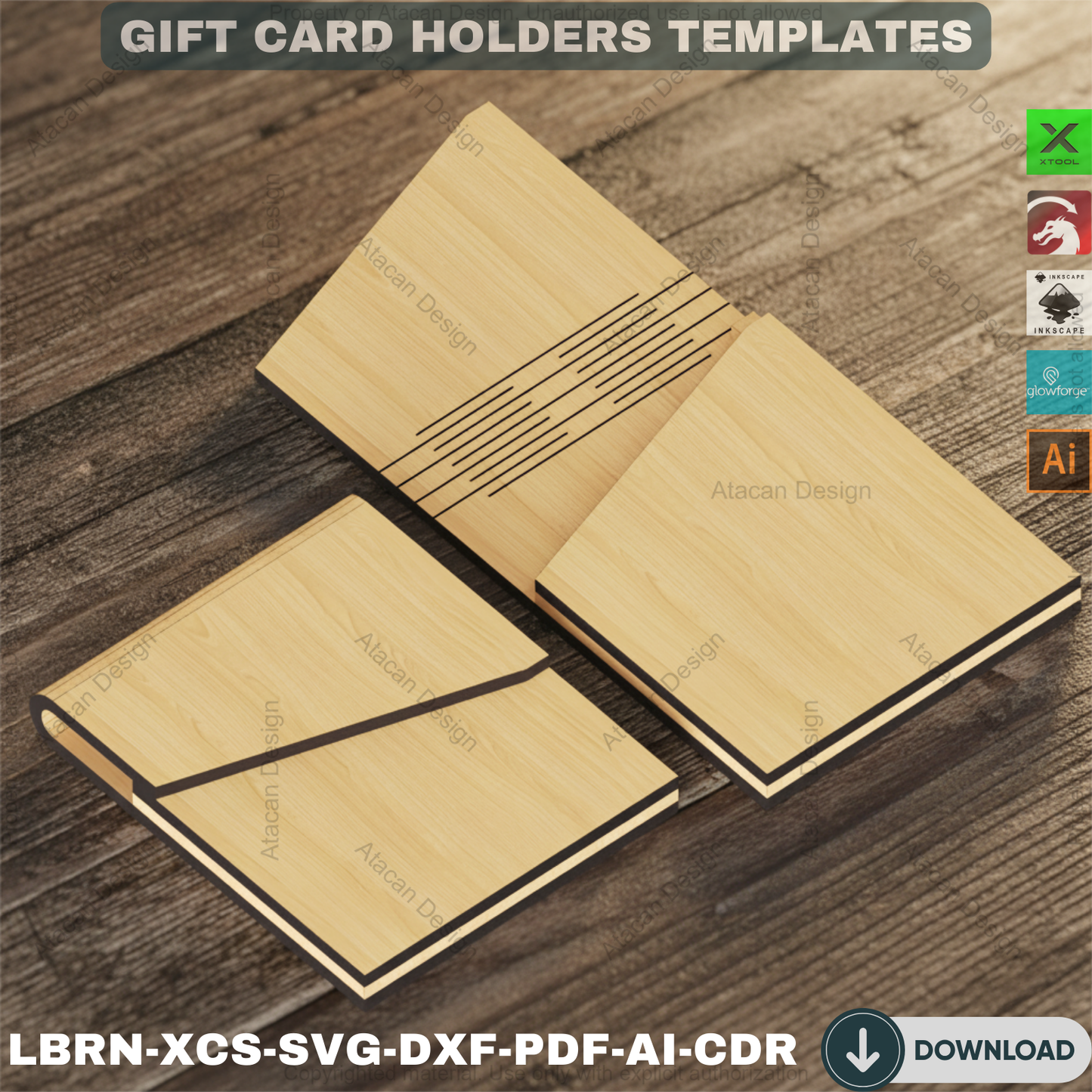 Wooden Gift Card Envelope Templates for Laser Cut DIY Projects Personalized Holidays and Special Occasions
