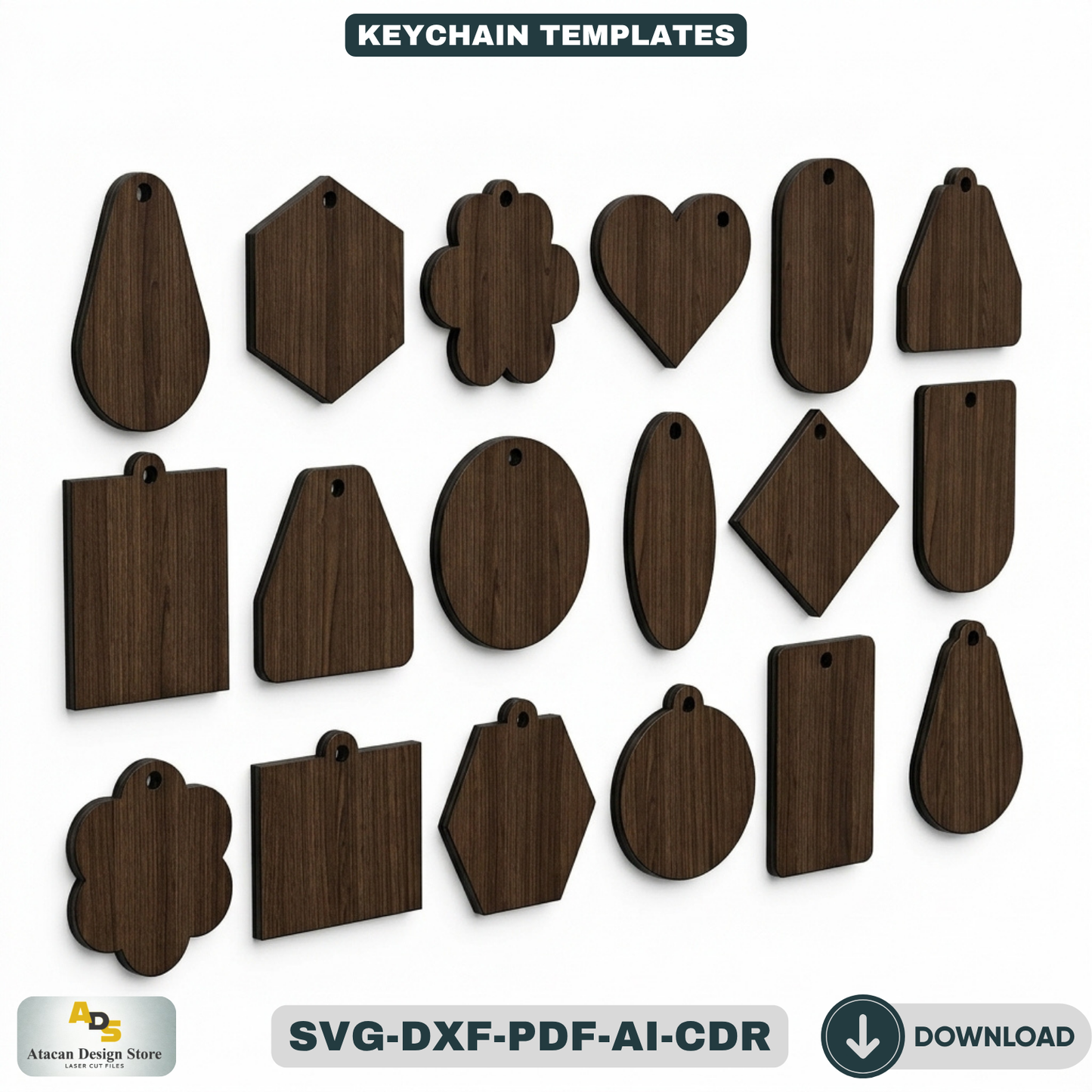 Keychain Cutting Templates | Laser and Craft Machine Ready | 18 Unique Shapes 429