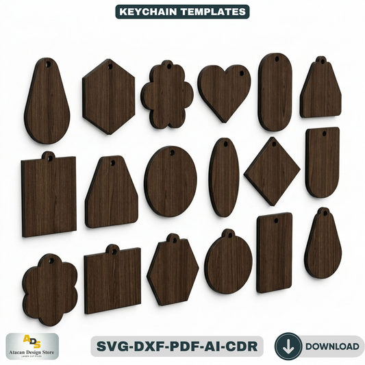 Keychain Cutting Templates | Laser and Craft Machine Ready | 18 Unique Shapes 429