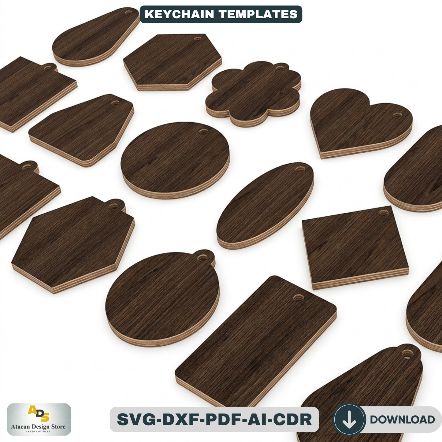 Keychain Cutting Templates | Laser and Craft Machine Ready | 18 Unique Shapes 429