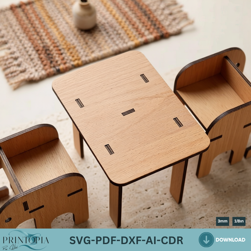 Elephant Miniature Furniture Set Wooden Plywood Mini Chair Table Dollhouse Decor Templates