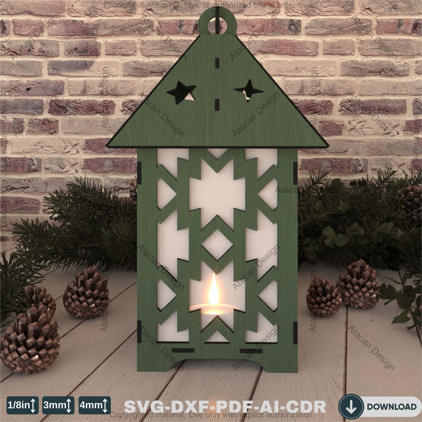 Snowflake Scene Lantern – Wooden Laser Cut Night Light and Candle Holder 795