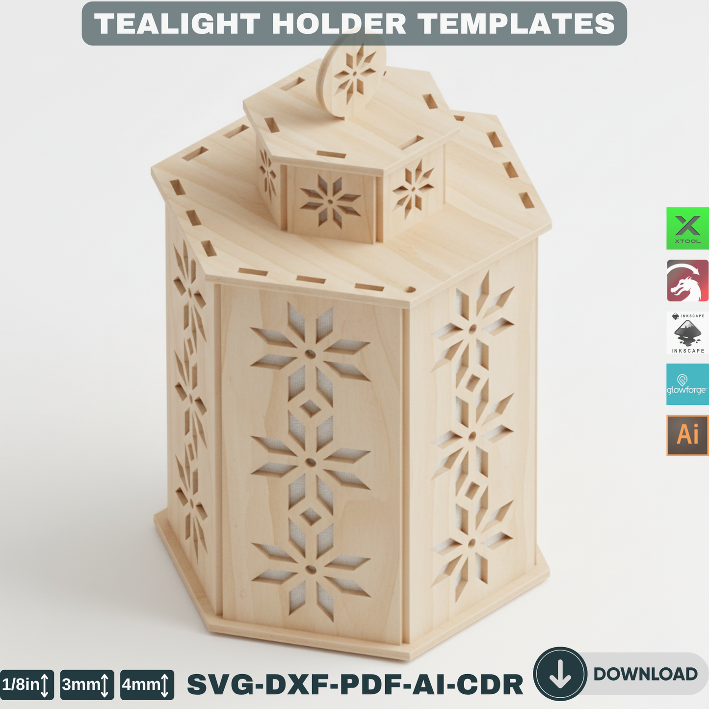 Laser Cut Christmas Lantern Set – Wooden Tealight Holders, DIY Tabletop Holiday Lights, Winter Village Christmas Home Decor 904
