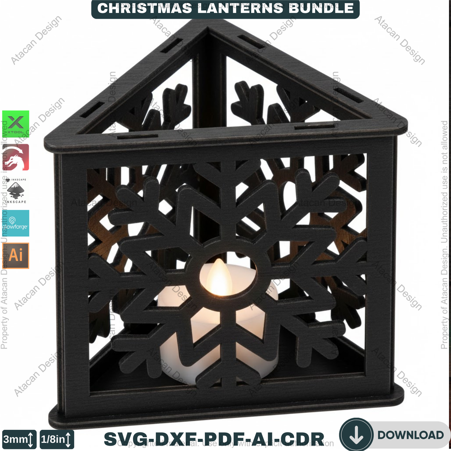 Christmas Lanterns Bundle Snowflake Candle Holders Tealight Table Decor Laser Cut Files 929