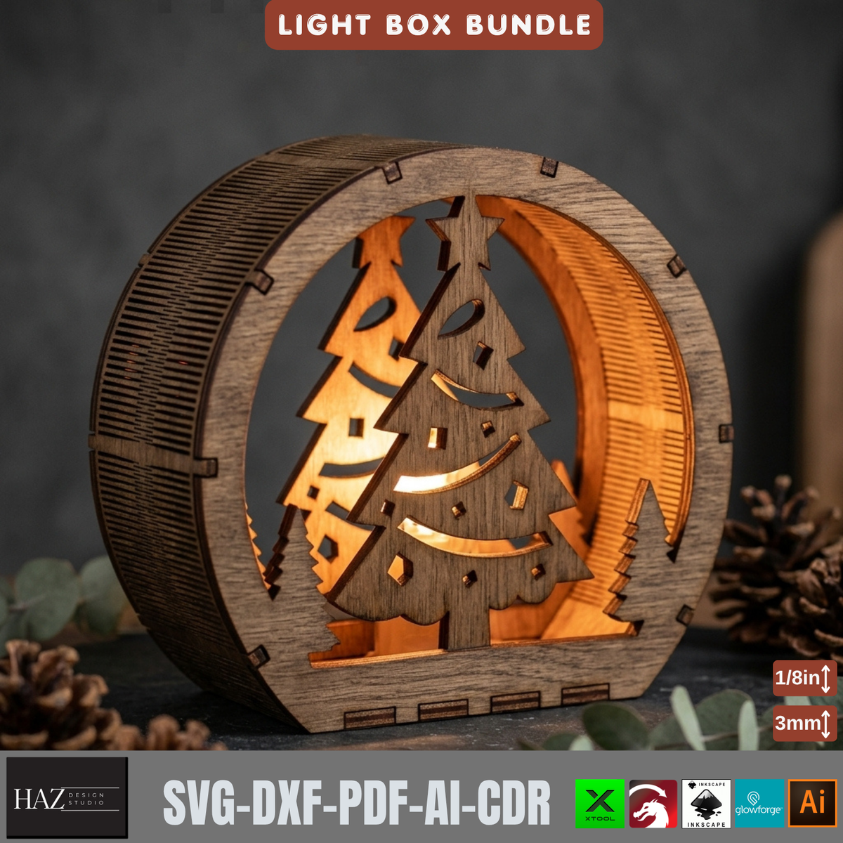 Laser Cut Christmas Lantern Bundle, Wooden Tealight Holders, Winter Scene Light Box Designs