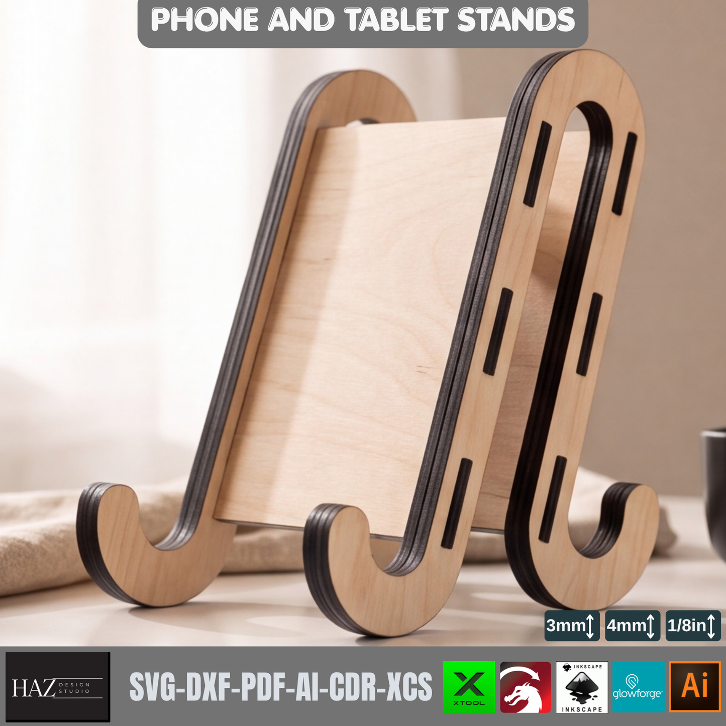 Phone Display Stand SVG, Tablet Holder, DIY Frame Holder Design, Laser Cut Template,
