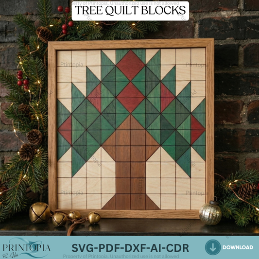 Geometric Christmas Tree Barn Quilt Pattern / Template Wooden Farmhouse Holiday Wall Art 341